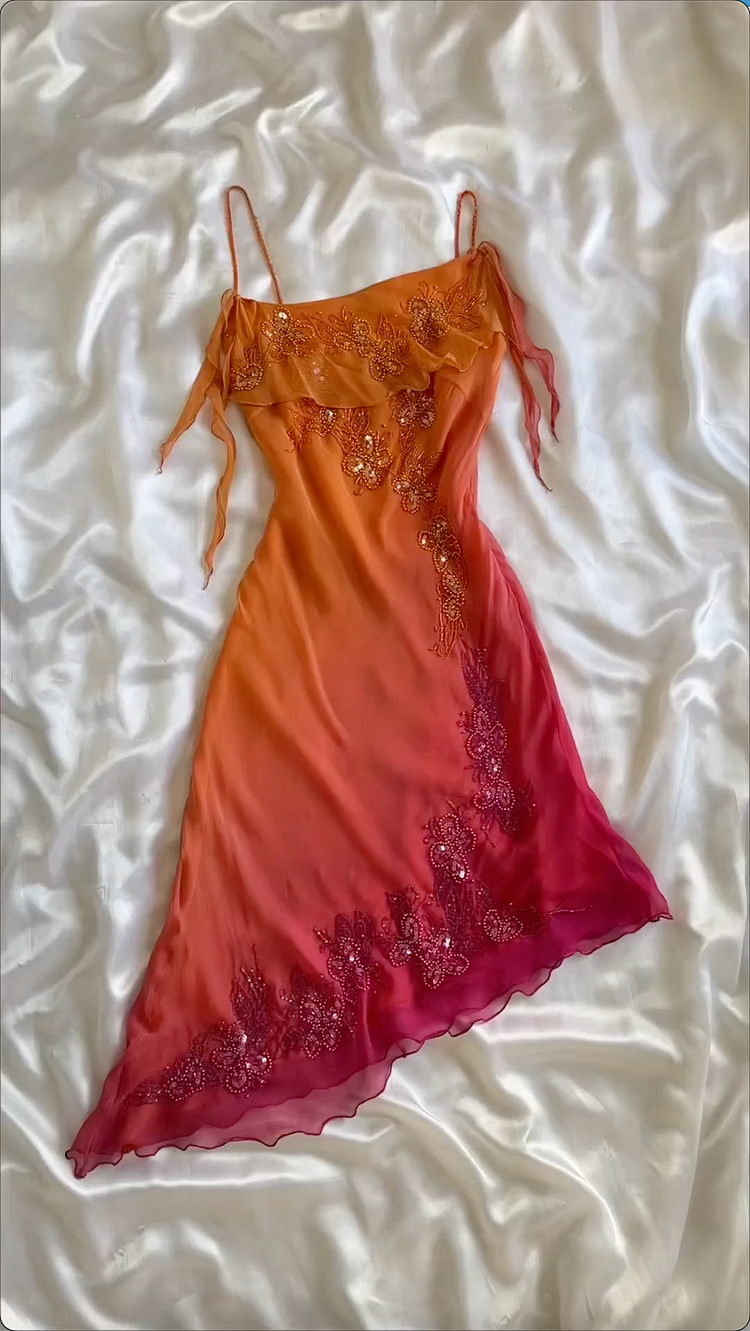Modest Sheath Spaghetti Straps Chiffon Ombre Prom Dress Party Dress With Beads