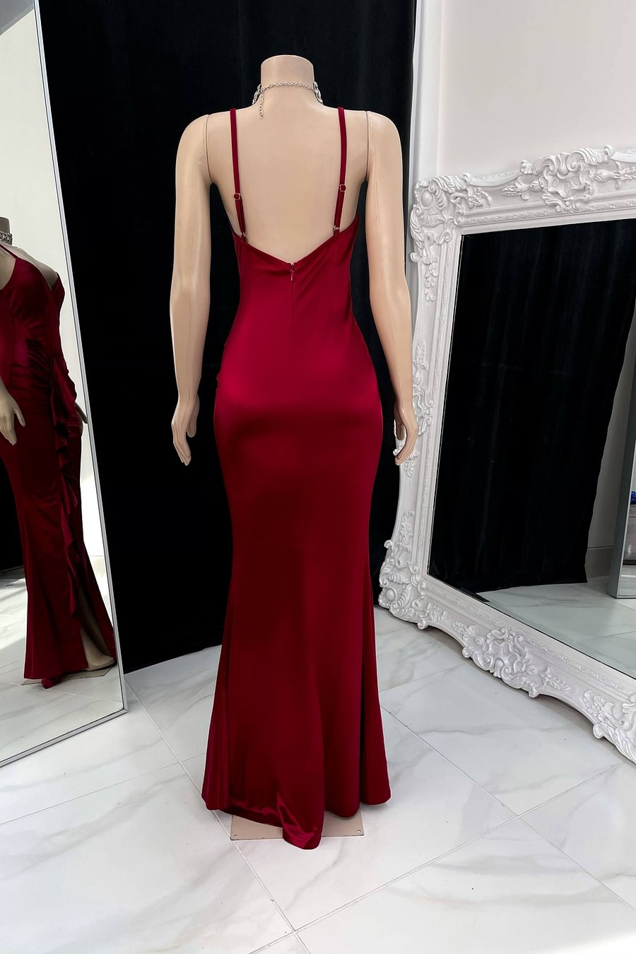 Sexy Mermaid Burgundy Slit Spaghetti Straps Prom Dresses