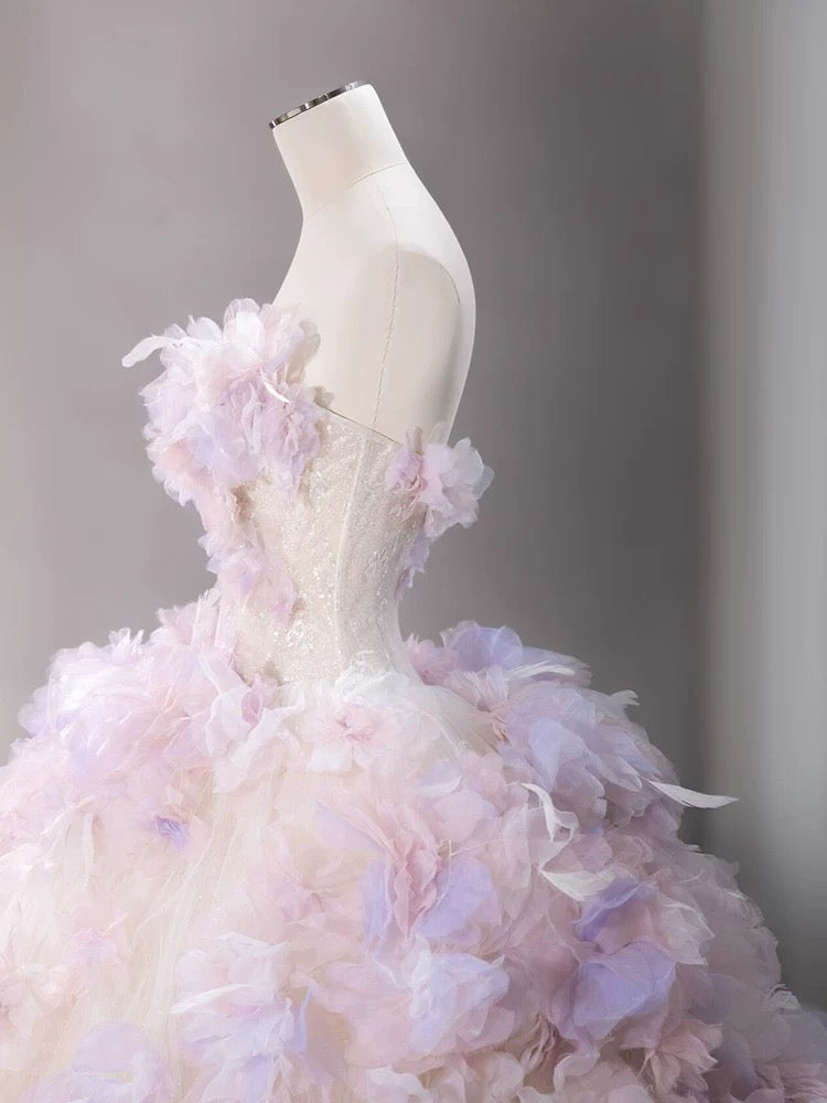 Modest Ball Gown Sweetheart Tulle Long Flowers Sweet 16 Dresses