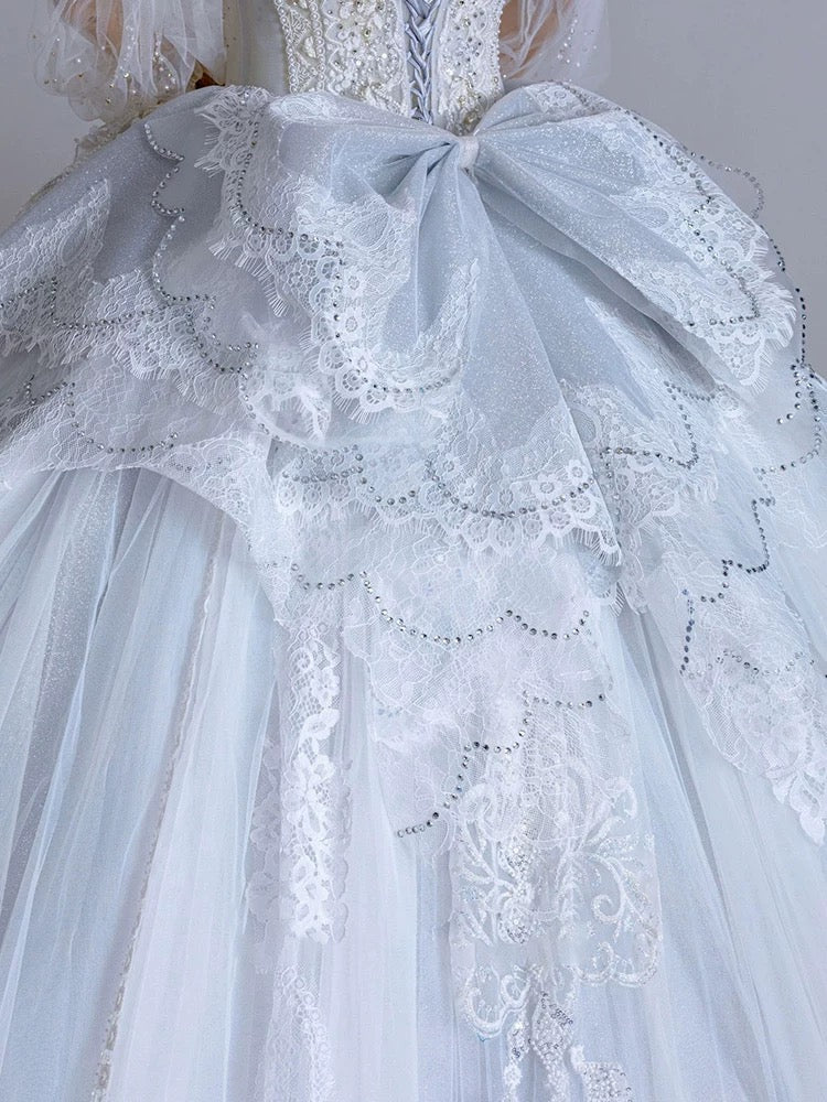 Dreamy Ball Gown Sweetheart Long Puffy Sleeves Lace Wedding Dresses With Beads