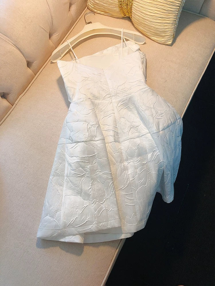 Cute A line Spaghetti Straps Floral Short Lace White Homecoming Dresses Cocktail Dress
