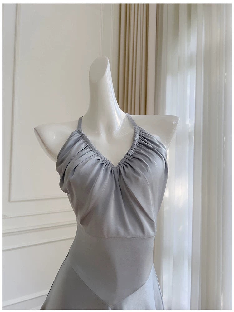 Simple A line Halter Gray Homecoming Dresses Simple Prom Dress
