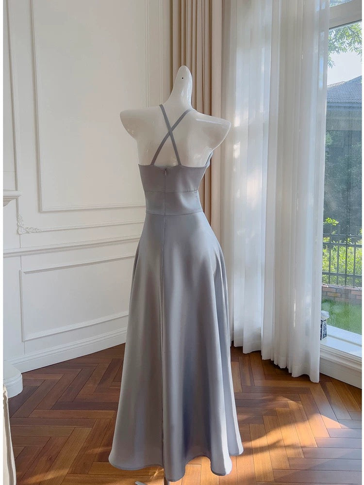 Simple A line Halter Gray Homecoming Dresses Simple Prom Dress