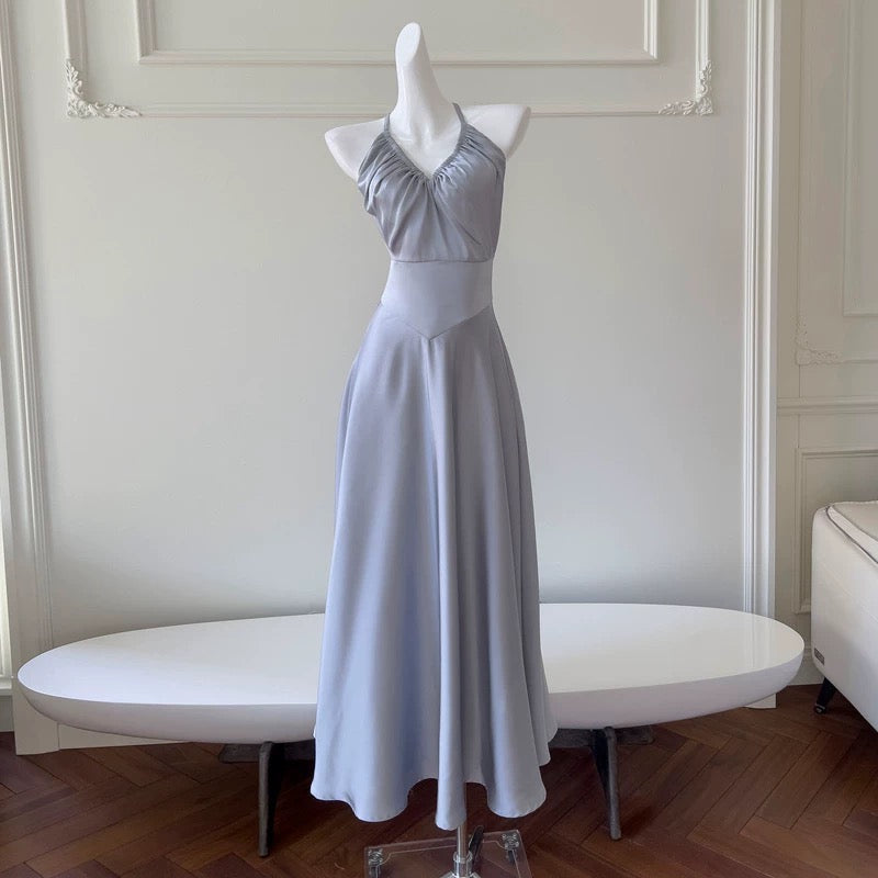 Simple A line Halter Gray Homecoming Dresses Simple Prom Dress