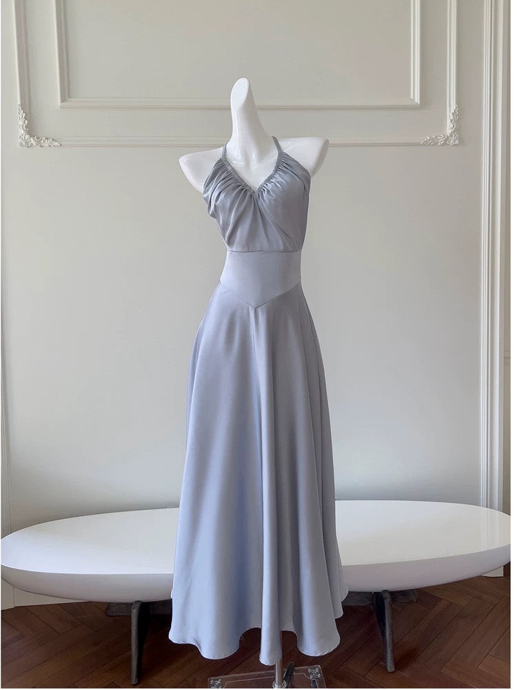 Simple A line Halter Gray Homecoming Dresses Simple Prom Dress