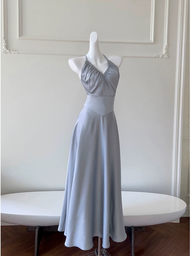 Simple A line Halter Gray Homecoming Dresses Simple Prom Dress