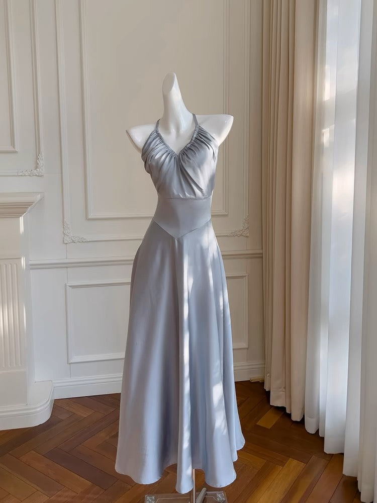 Simple A line Halter Gray Homecoming Dresses Simple Prom Dress
