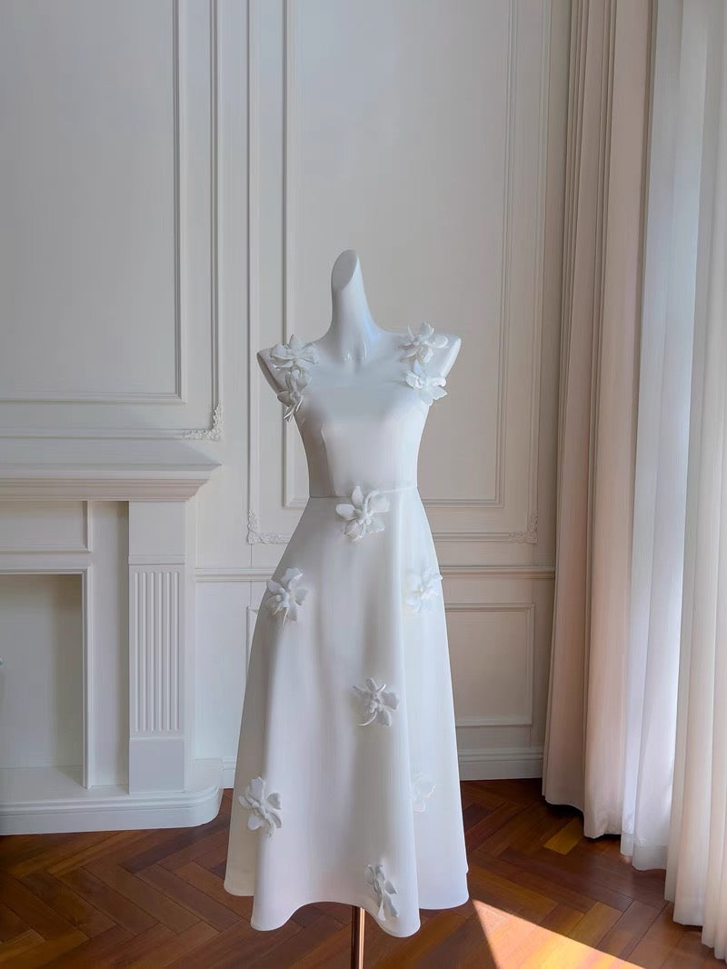 Simple A line Straps White Tea Lenghth Prom Dresses Simple Party Dress