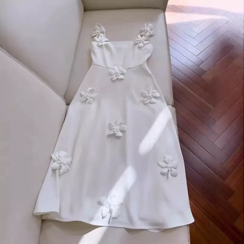 Simple A line Straps White Tea Lenghth Prom Dresses Simple Party Dress