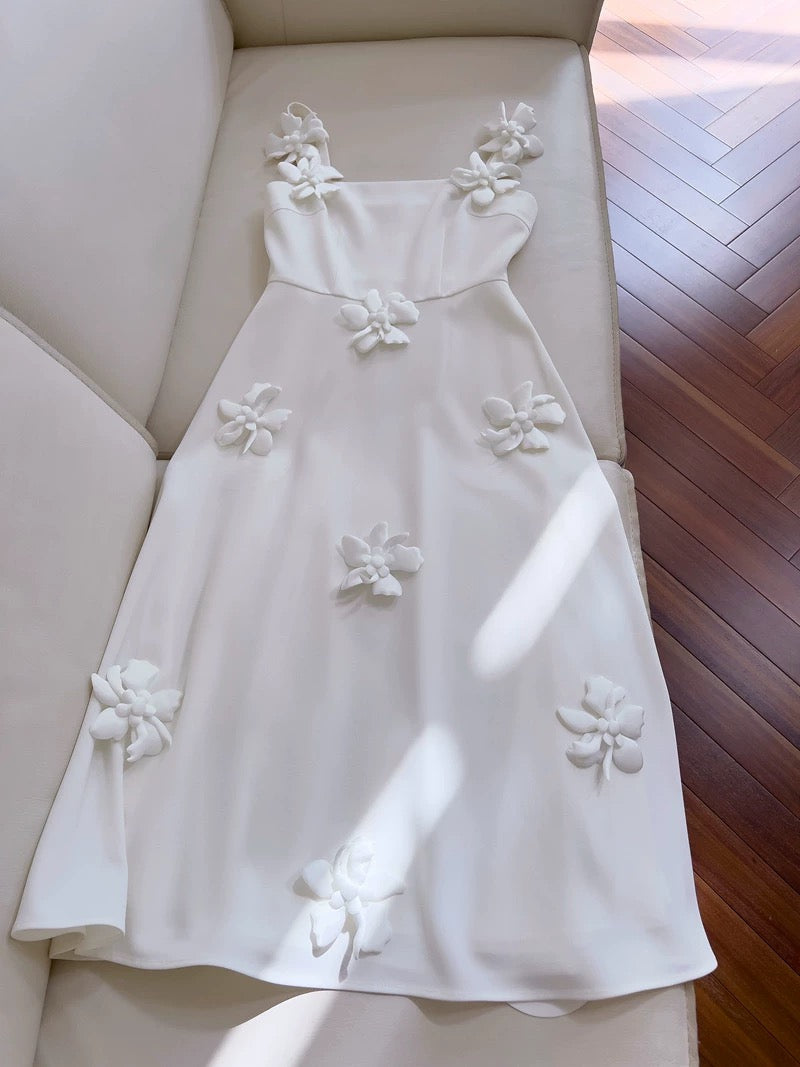 Simple A line Straps White Tea Lenghth Prom Dresses Simple Party Dress