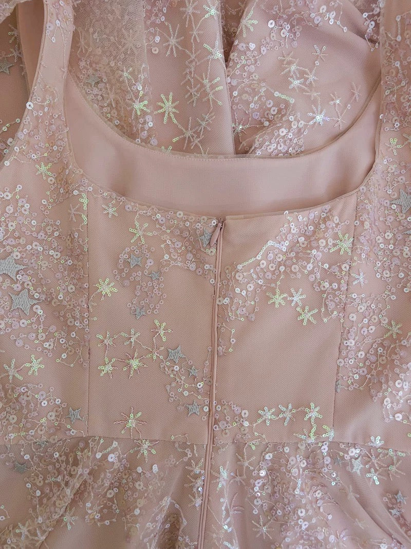 Chic A line Straps Pink Sequin Prom Dresses Sexy Evening Dress