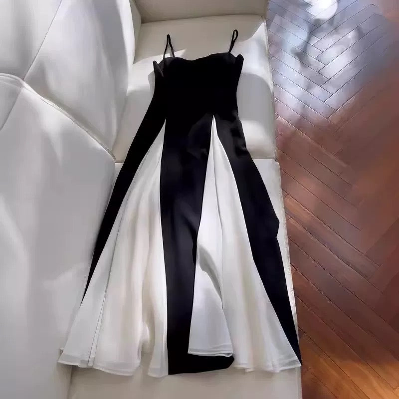 Elegant A line Spaghetti Straps Black Chiffon Prom Dresses Evening Dress