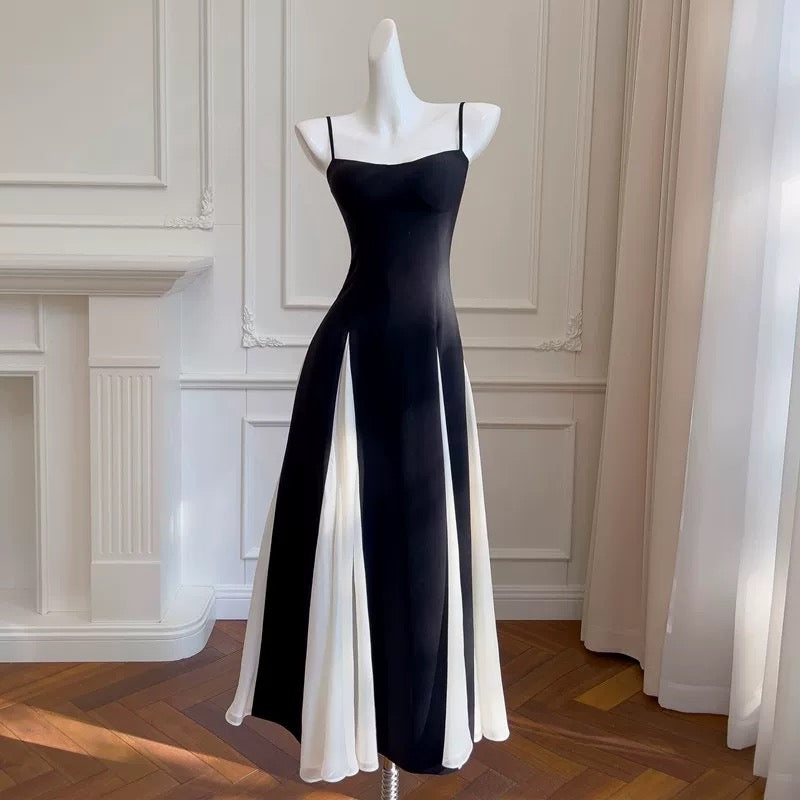Elegant A line Spaghetti Straps Black Chiffon Prom Dresses Evening Dress