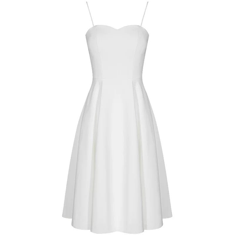 Simple A line Spaghetti Straps White Knee Length Homecoming Dress Birthday Dresses