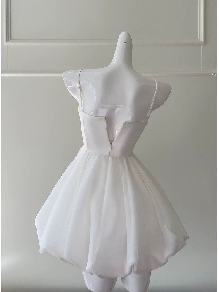 Cute A line Spaghetti Straps White Short Homecoming Dress Birthday Dresses With Butterfly