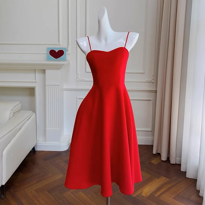 Simple A line Spaghetti Straps Red Knee Length Homecoming Dress Birthday Dresses