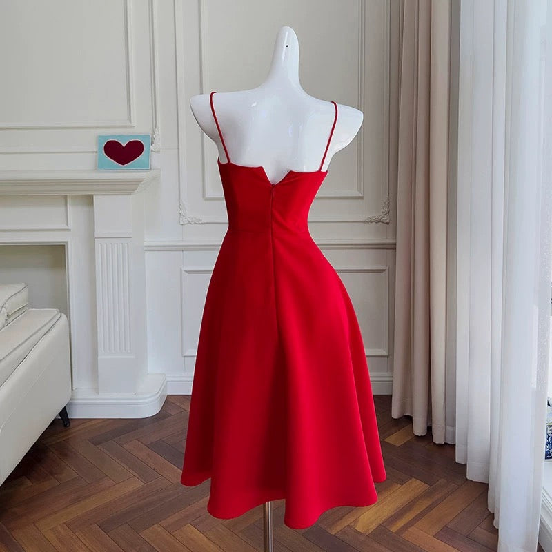 Simple A line Spaghetti Straps Red Knee Length Homecoming Dress Birthday Dresses