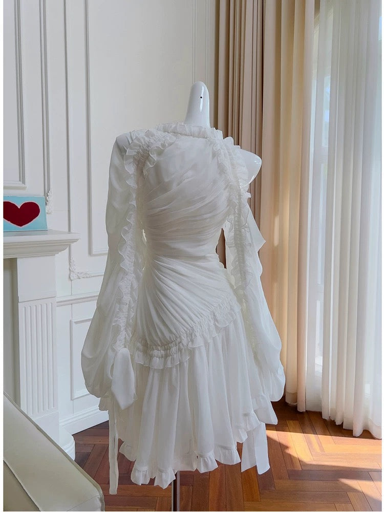 Fairytale A line Strapless White Chiffon Ruffles Homecoming Dress Birthday Dresses