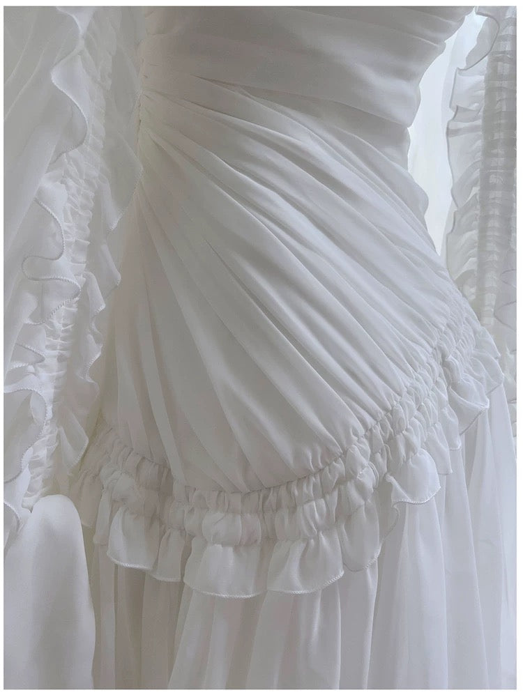 Fairytale A line Strapless White Chiffon Ruffles Homecoming Dress Birthday Dresses