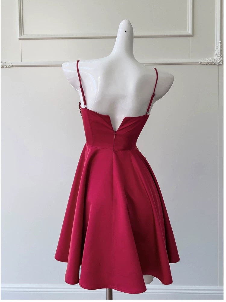 Simple A line Straps Burgundy ShortHomecoming Dress Birthday Dresses With Butterfly
