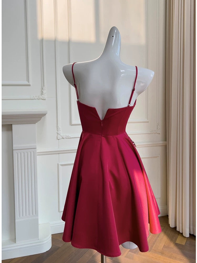 Simple A line Straps Burgundy ShortHomecoming Dress Birthday Dresses With Butterfly