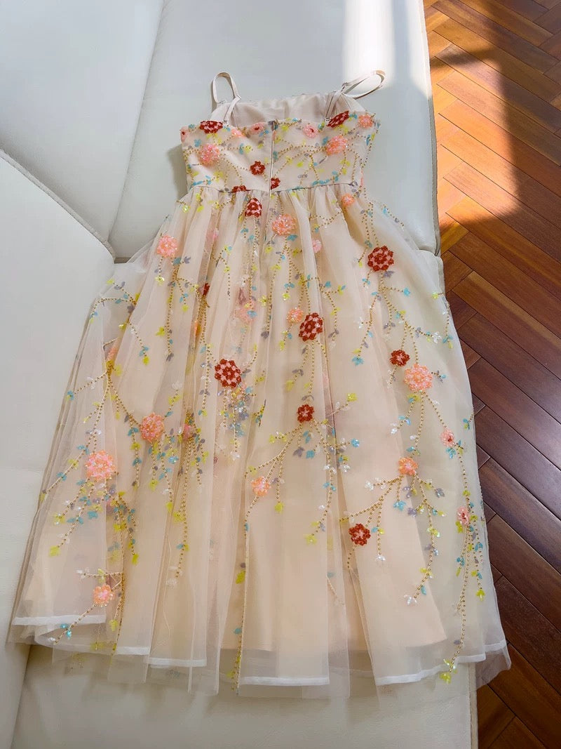 Fairytale A line Spagetti Straps Champagne Beads Tulle Homecoming Dress Birthday Dresses