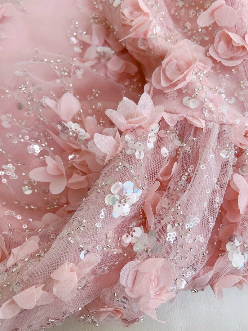 Fairytale A line Spagetti Straps Pink Short Lace Flowers Homecoming Dress Birthday Dresses