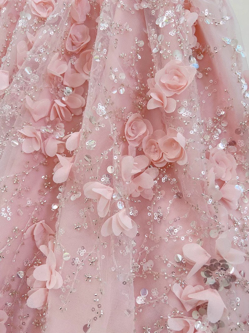 Fairytale A line Spagetti Straps Pink Short Lace Flowers Homecoming Dress Birthday Dresses