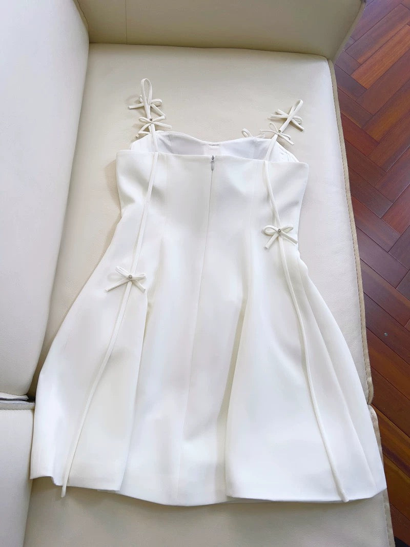 Cute A line Spaghetti Straps White Short Homecoming Dress Birthday Dresses With Bow