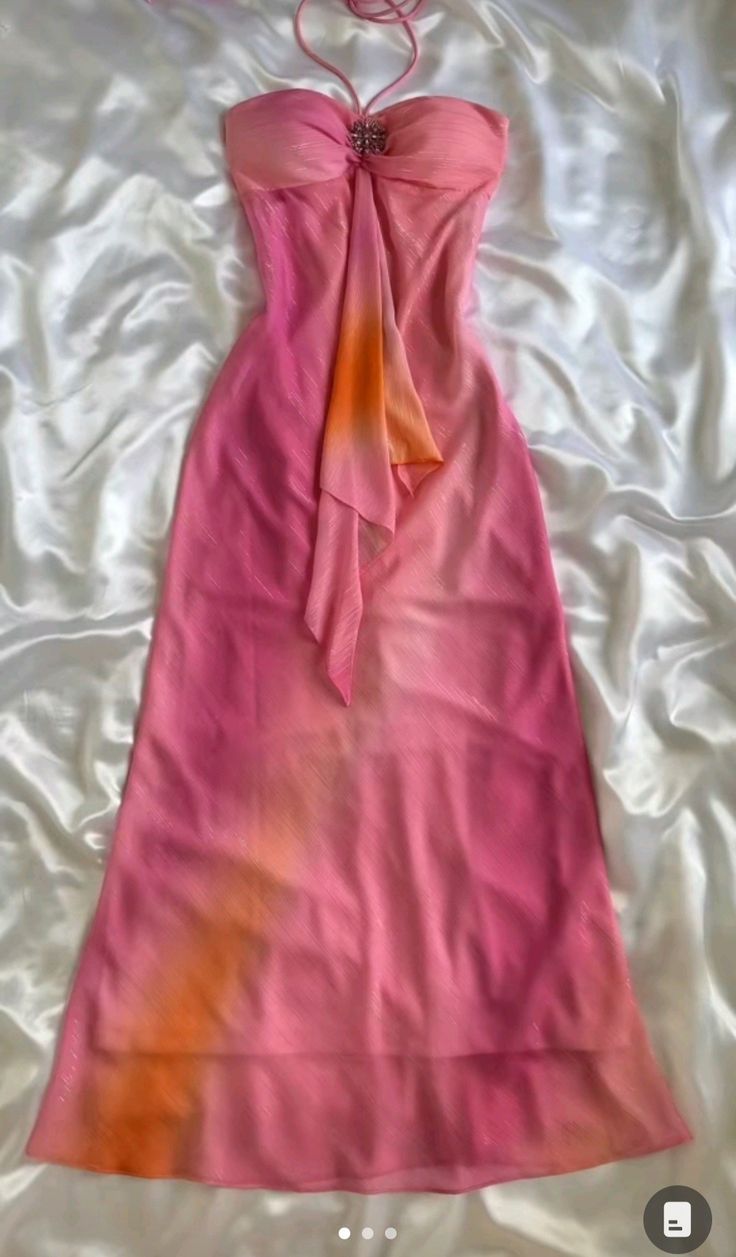 Elegant A line Halter Chiffon Ombre Pink Prom Dresses Evening Dress With Beads