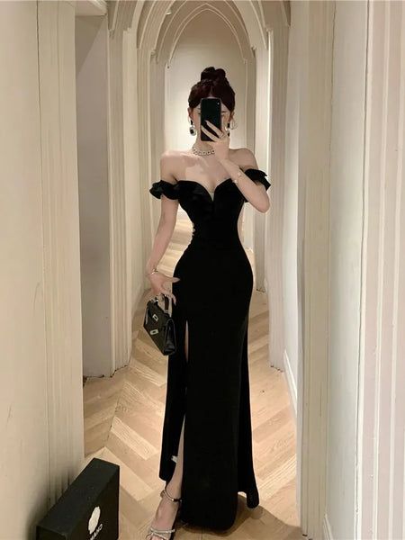 Elegant High Waist Slim Wrapped Slit Long Prom Dresses New Evening Party Dress