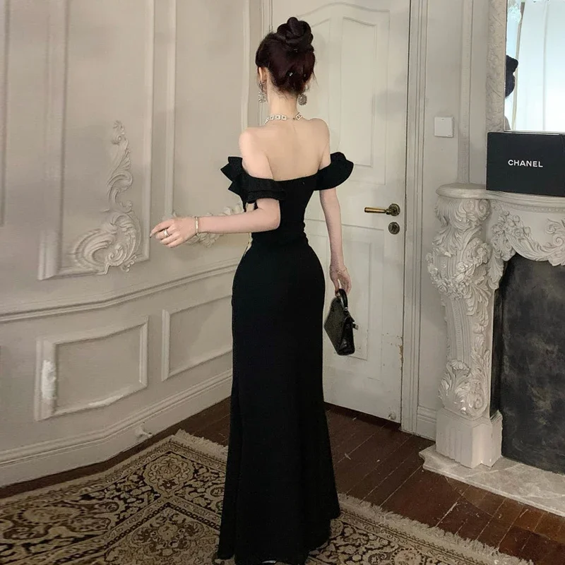 Elegant High Waist Slim Wrapped Slit Long Prom Dresses New Evening Party Dress