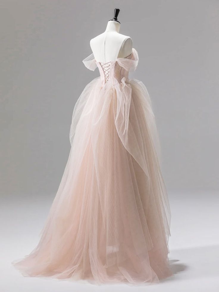 A-Line Off Shoulder Tulle Lace Long Prom Dress Evening Party Dress