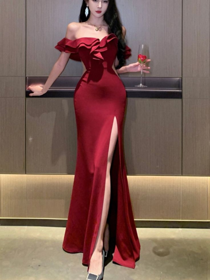 Sexy Bodycon Long Dresses for Women Ruffles Prom Dress Party Dress