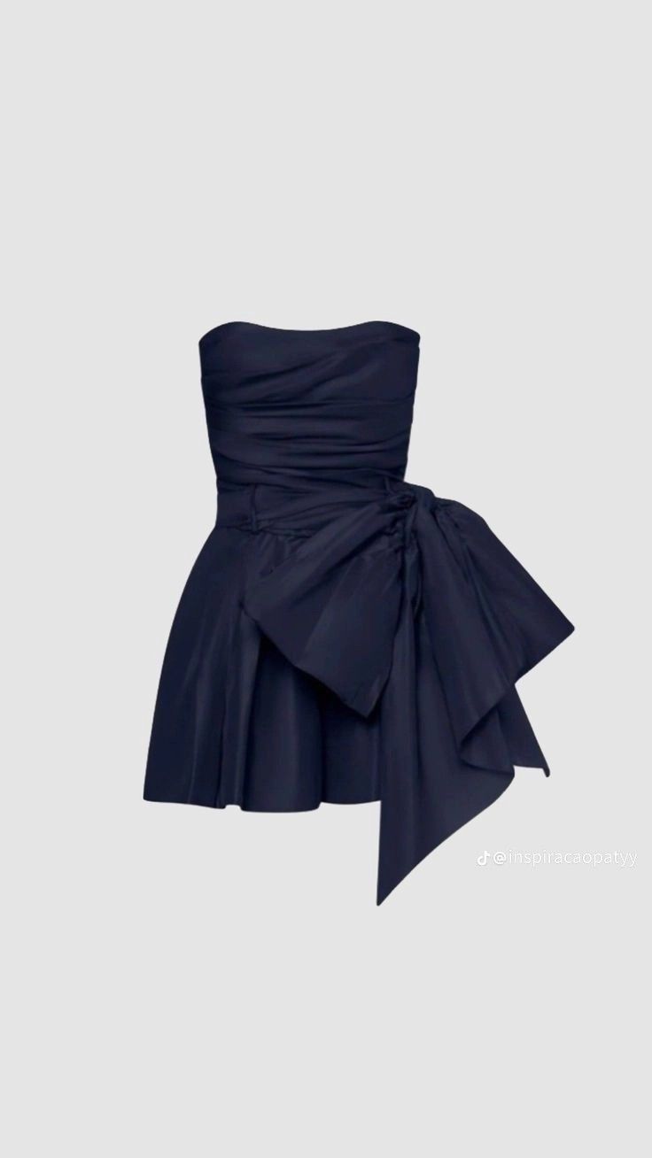 Cute Sheath Strapless Navy Blue Short Satin Homecoming Dresses Cocktail Dress With Bowknot