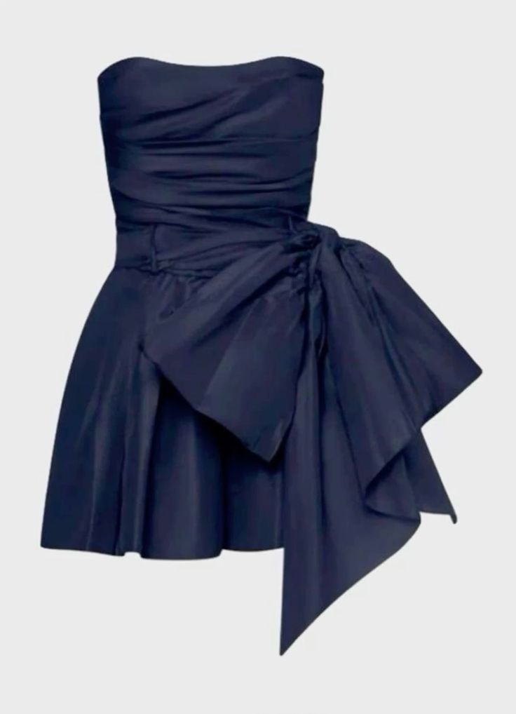 Cute Sheath Strapless Navy Blue Short Satin Homecoming Dresses Cocktail Dress With Bowknot