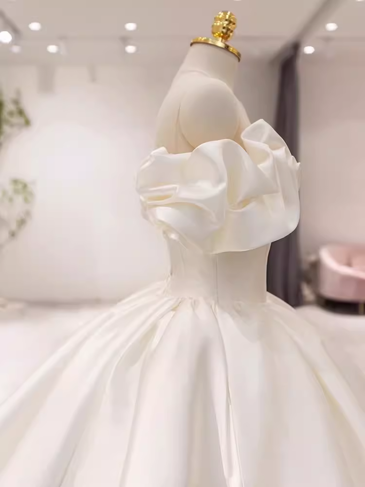Unique Ball Gown Off The Shoulder Satin Long Wedding Dresses