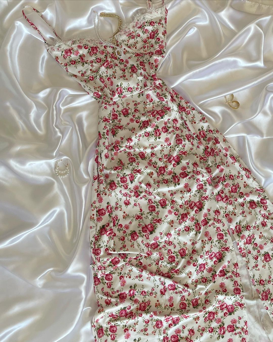 Elegant Sheath Straps Pink Floral Long Prom Dresses Evening Dress With Slit