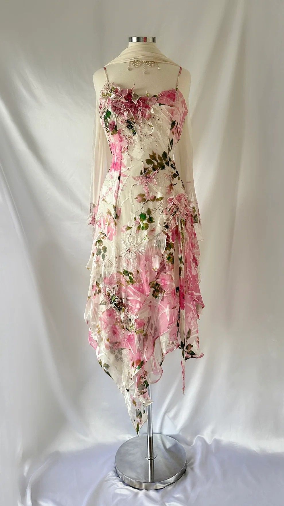 Chic A line Spaghetti Straps Floral Pink Short Homecoming Dresses Cocktail Dress With Ribbon