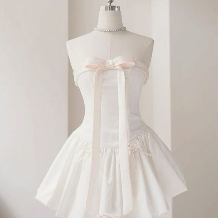 Cute A line Strapless Satin White Homecoming Dresses 18th Birthday Dress