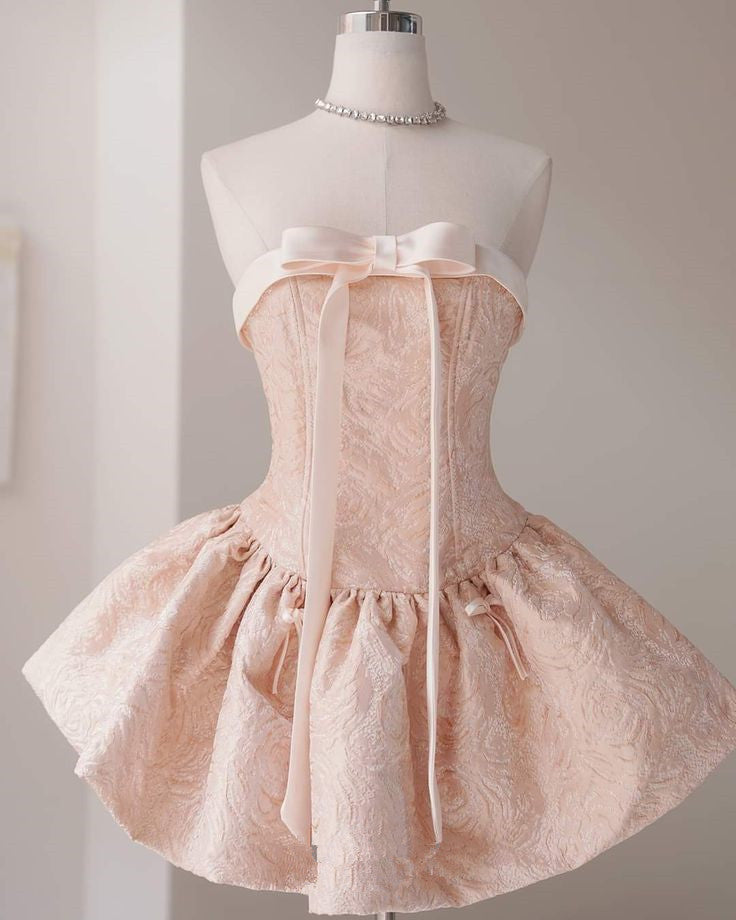 Cute A line Straples Satin Pink Homecoming Dresses 18th Birthday Dress