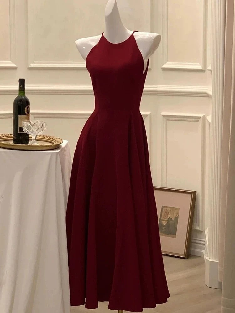 Elegant A Line Ankle Length Burgundy Prom Dresses Evening Dress