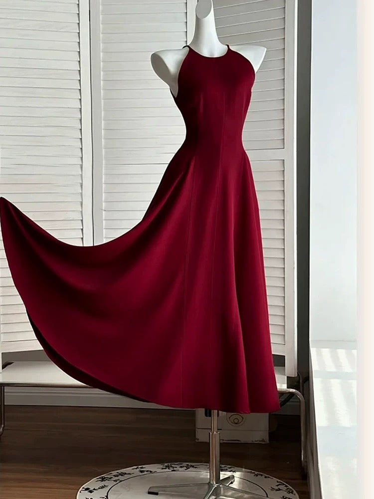 Elegant A Line Ankle Length Burgundy Prom Dresses Evening Dress