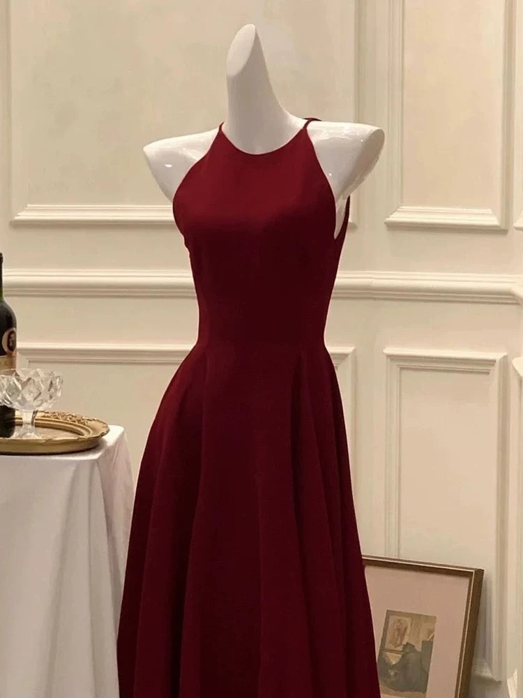 Elegant A Line Ankle Length Burgundy Prom Dresses Evening Dress