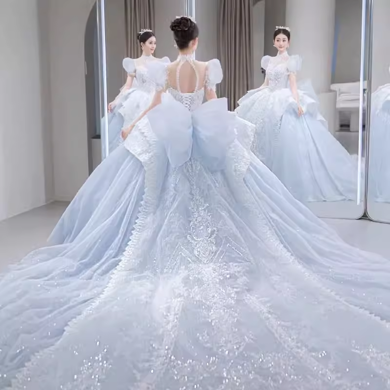 Fairytale Ball Gown Square Neckline Lace Long Wedding Dresses