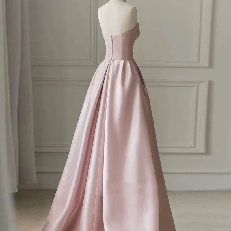 Modest A line Strapless Long Light Pink Prom Dresses Evening Party Dress