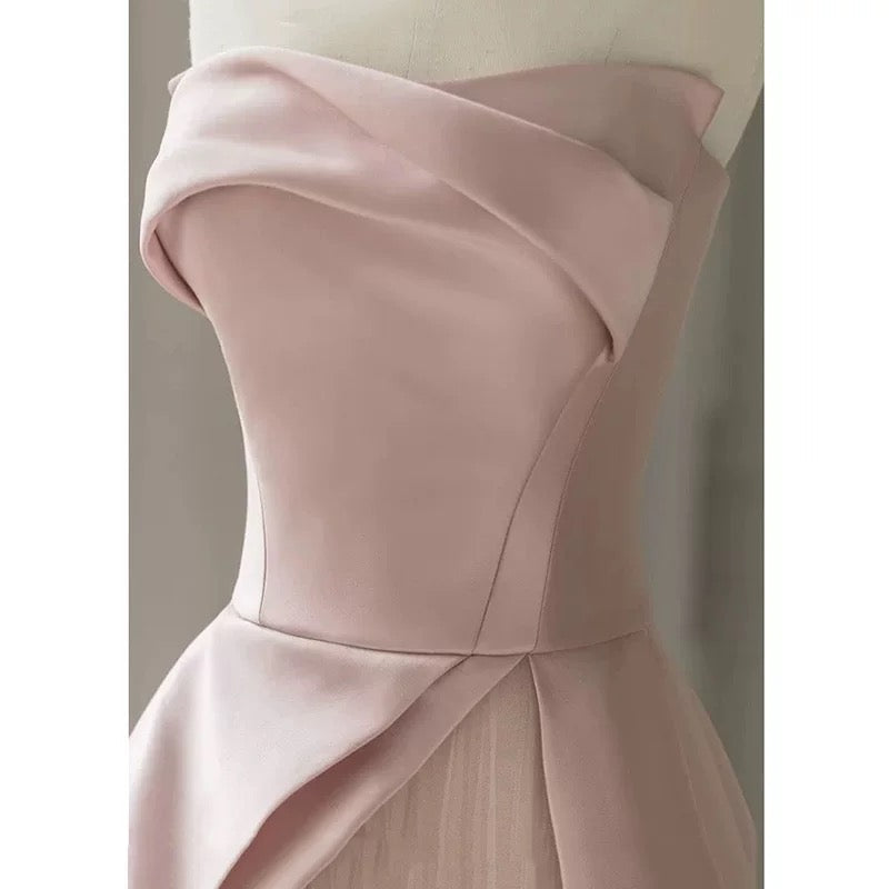 Modest A line Strapless Long Light Pink Prom Dresses Evening Party Dress