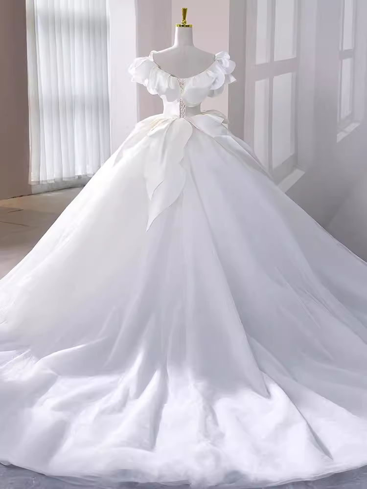 Princess Ball Gown Off The Shoulder Satin Long Wedding Dresses