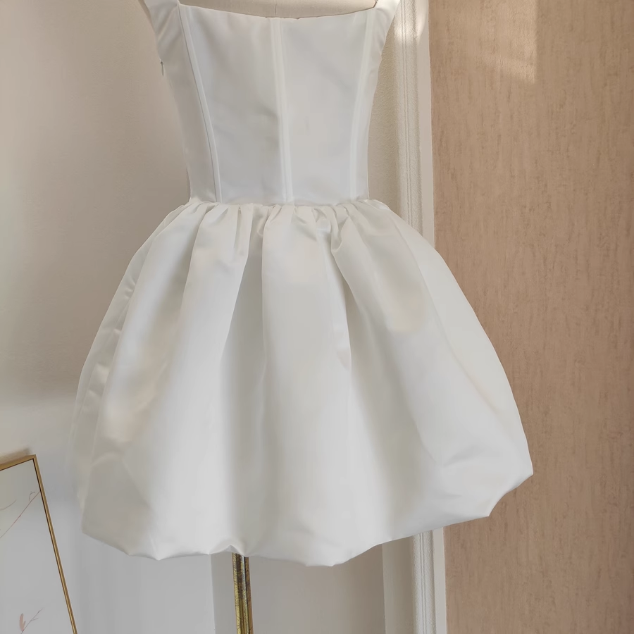 Sexy A Line Straps White Satin Vacation Dresses Short Birthday Dress