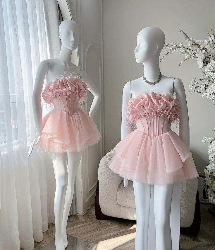 Sexy A line Strapless Ruffles Pink Homecoming Dress Short Birthday Outfits